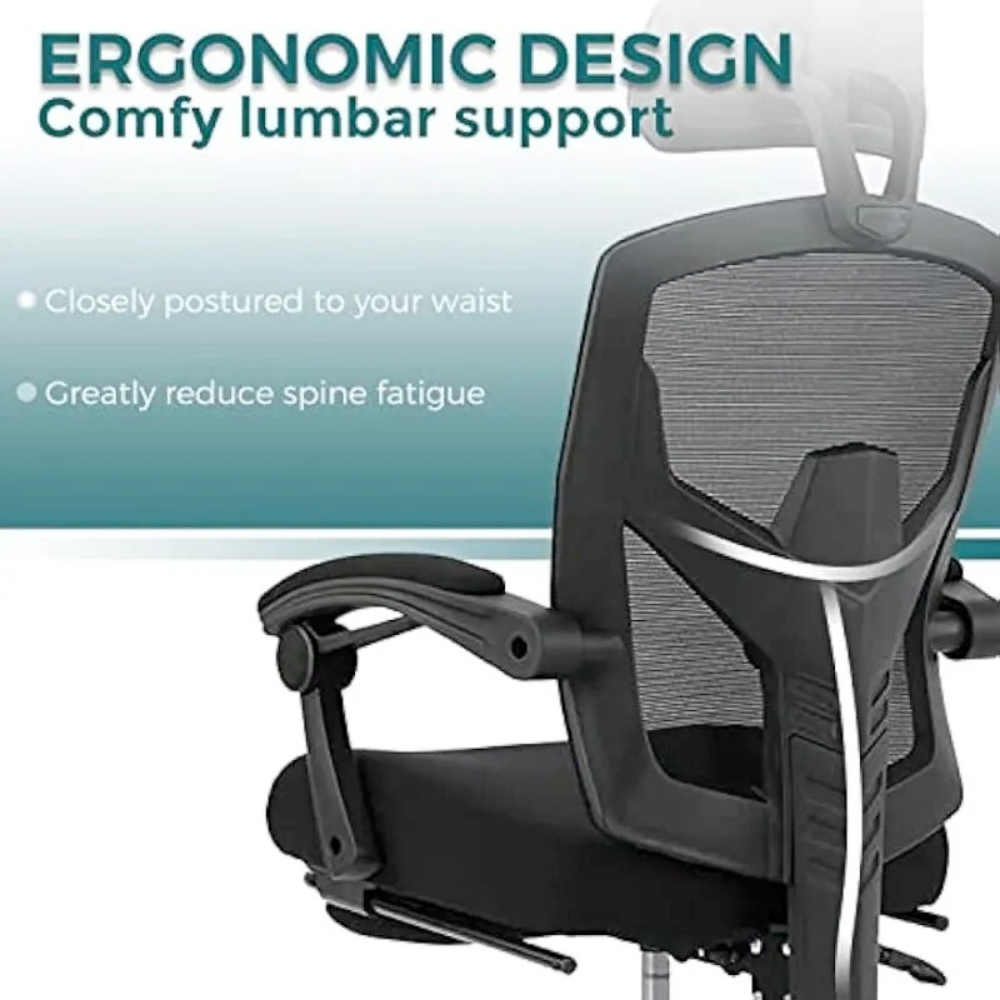 Mesh Reclining Chair with Lumbar Support, Headrest, and Footrest