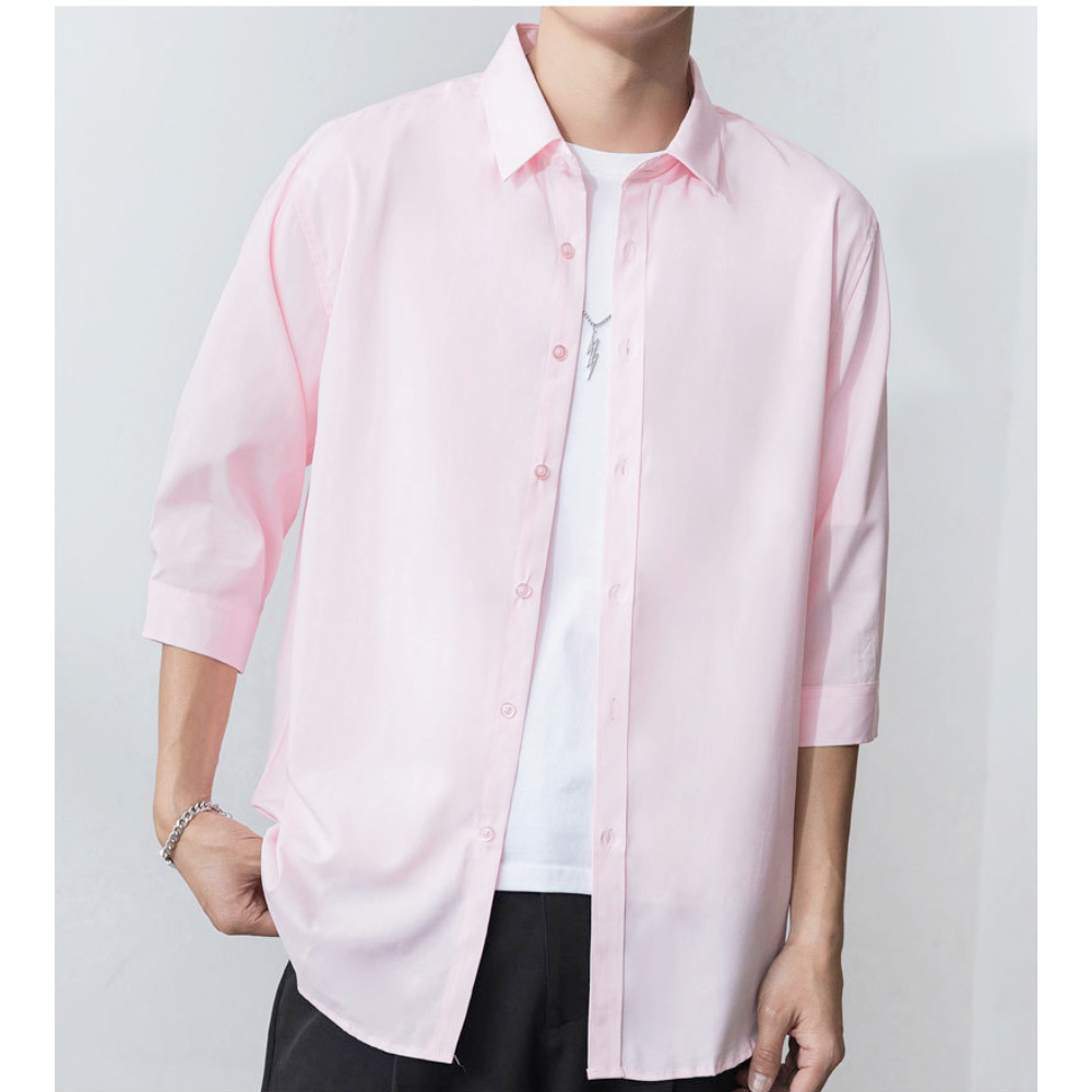 Button-Up Shirt for Men with Three-Quarter Sleeves