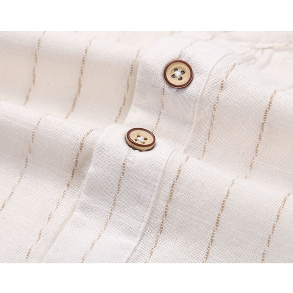 Short Sleeve Linen Striped Shirt for Men