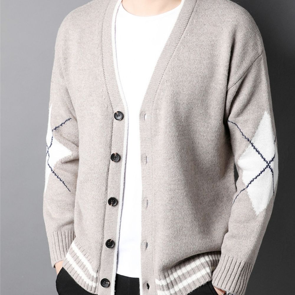 Men's Sweater with Crossed Elbow Patch and V-Neckline