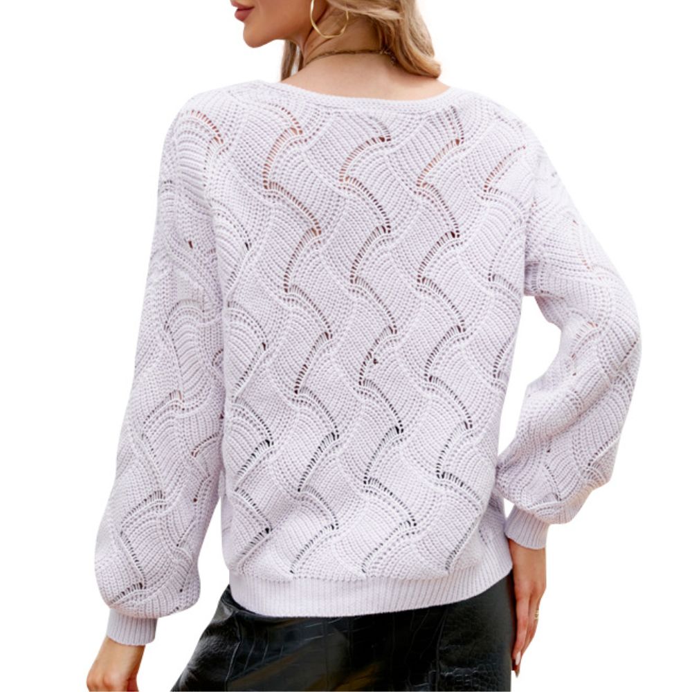 Open Knit Women's Sweater with a V-Neck Design