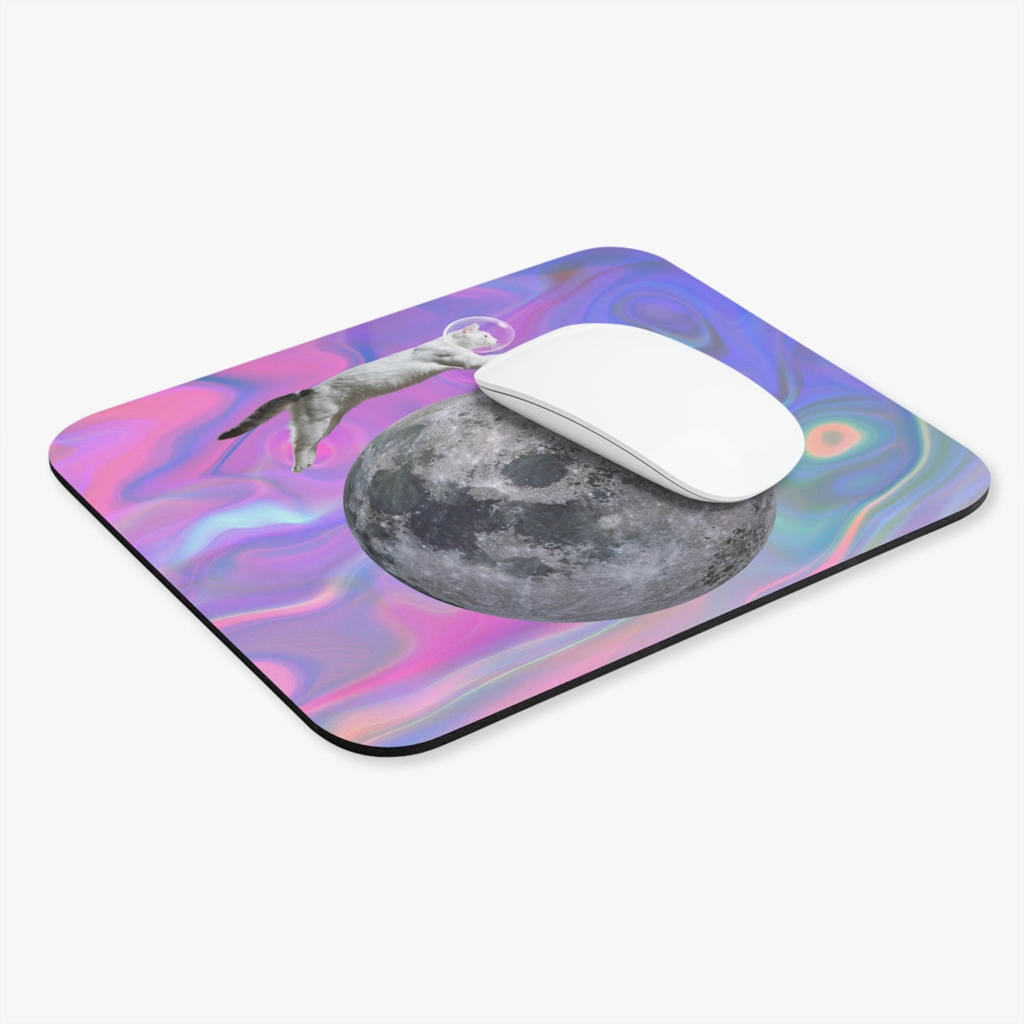 Cat Astronaut Leaping Over Moon Mouse Pad