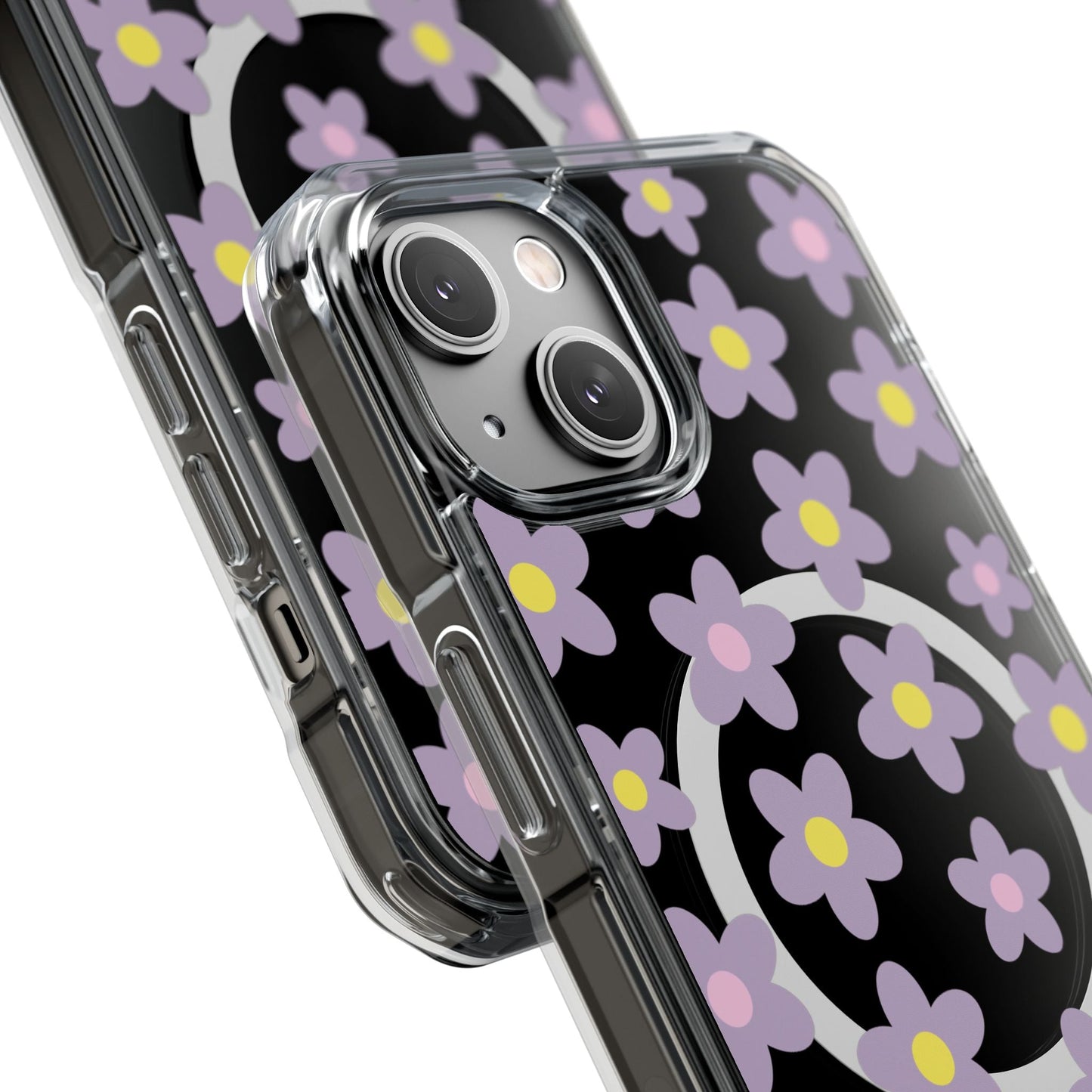Magnetic Clear Case for iPhone Series with Purple Daisy Design