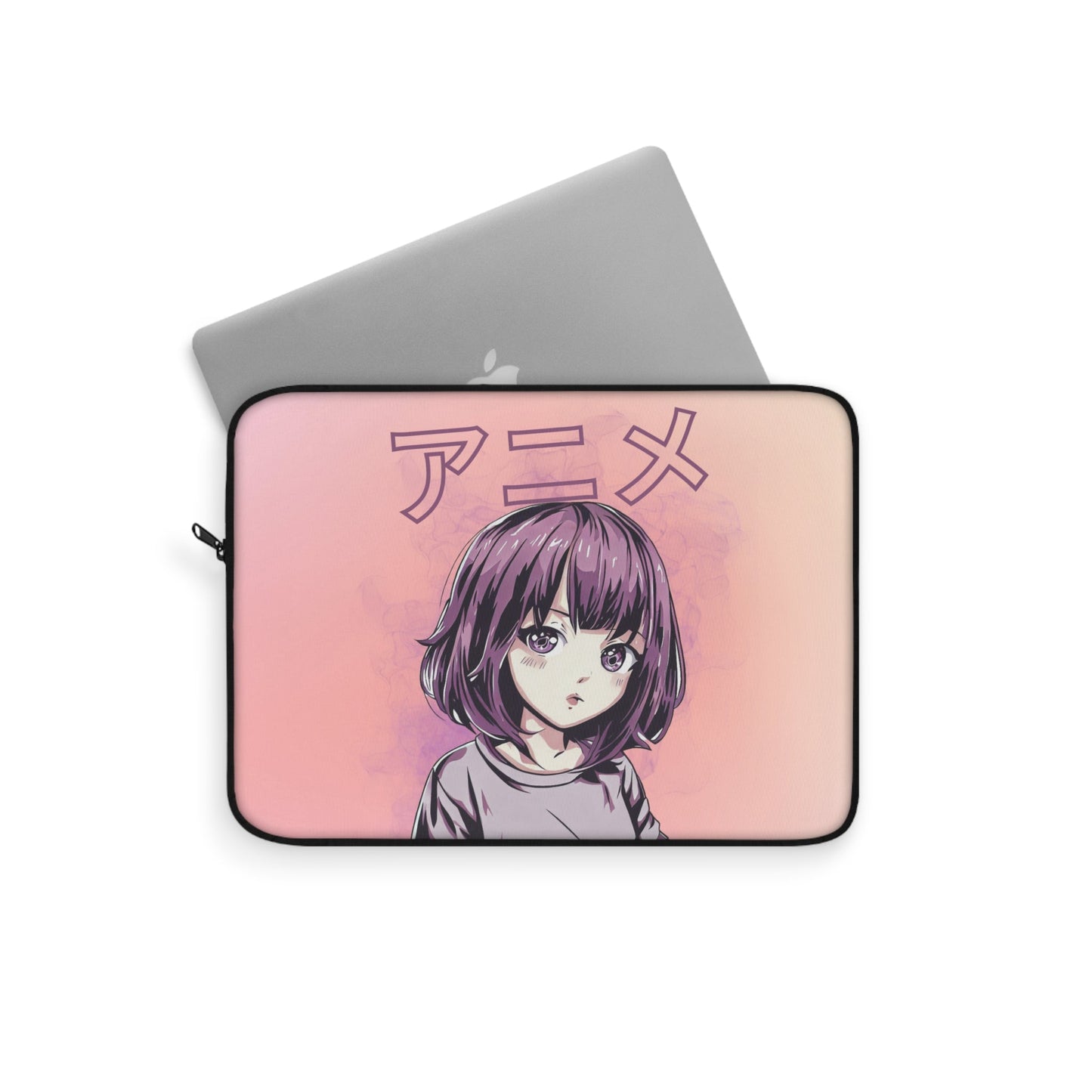 Anime Girl Laptop Sleeve with Vibrant Purple Hair