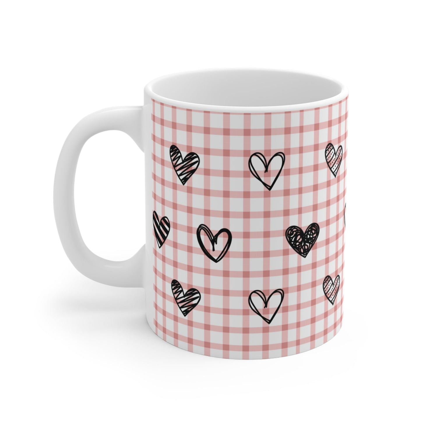 Pink Heart and Plaid Mug