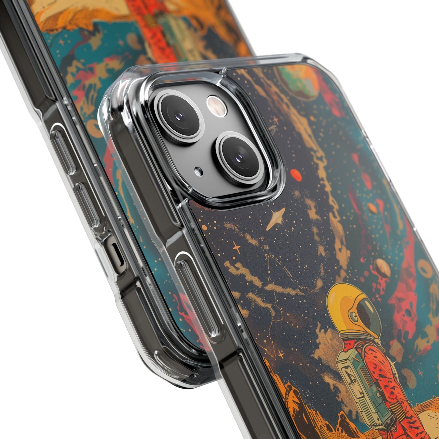 Clear Magnetic Case with Retro Astronaut Design for iPhone Models