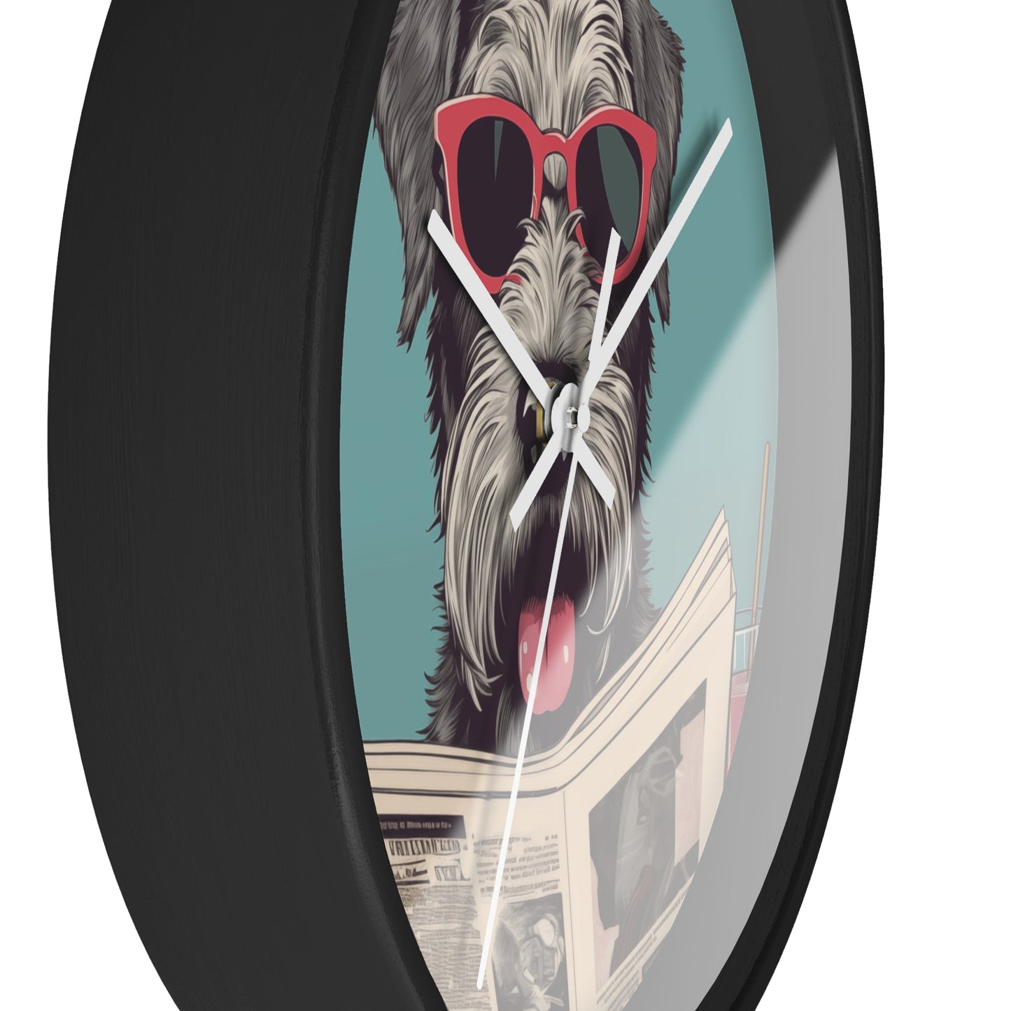Reading Schnauzer Wall Clock - Stay punctual and add a touch of canine charm to your home or office with this unique wall clock featuring a Schnauzer catching up on the latest news.