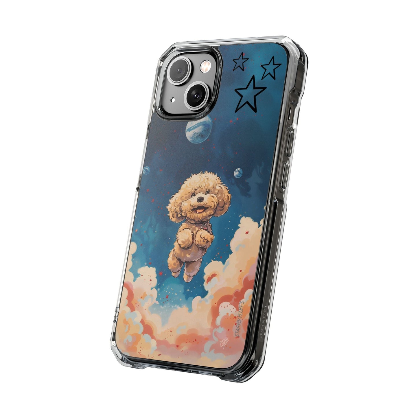 Clear Magnetic Case with Floating Poodle in Outer Space Design for iPhone Series by Starry Fluff's - Pookie Poodle Edition