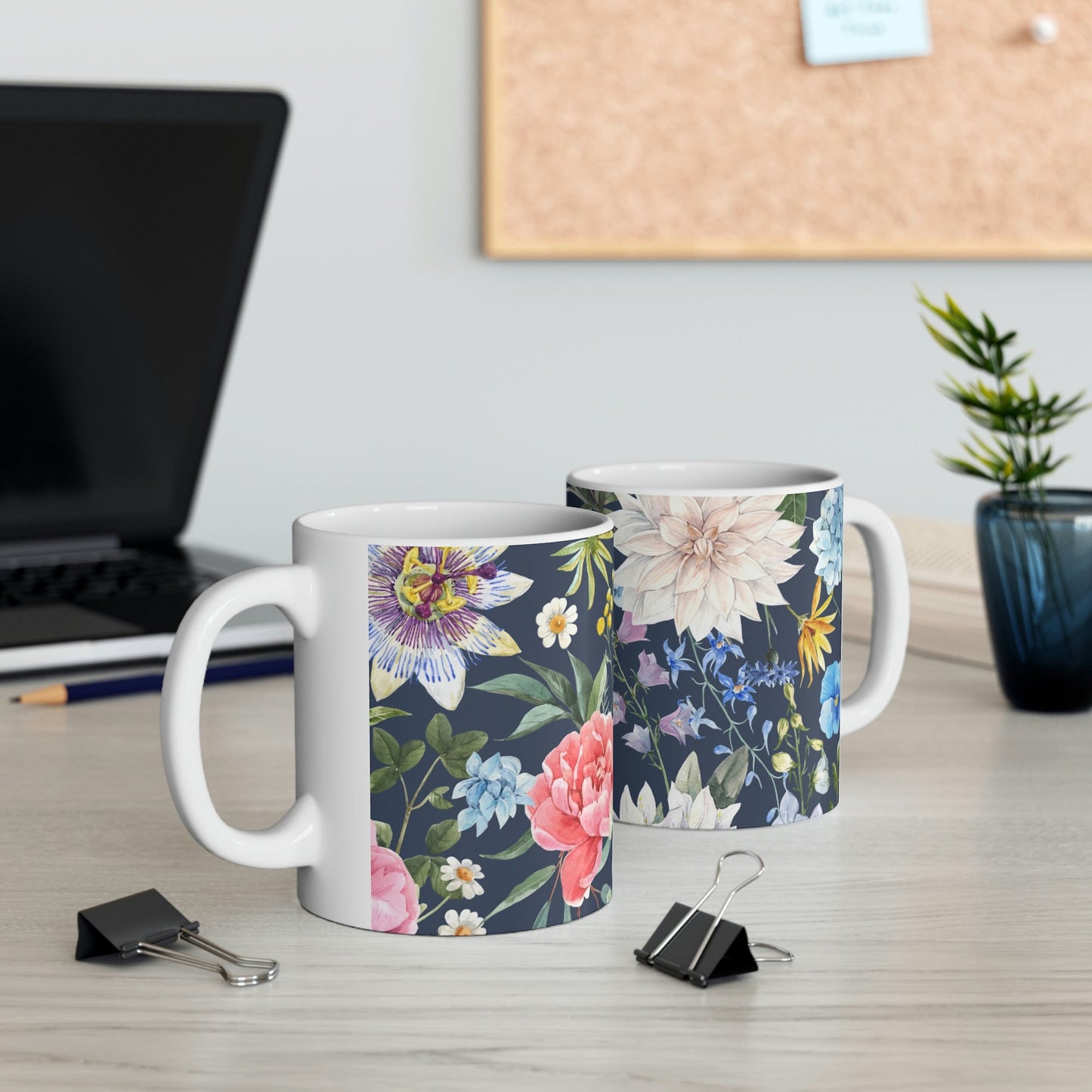 Floral Navy Mug for Coffee and Tea