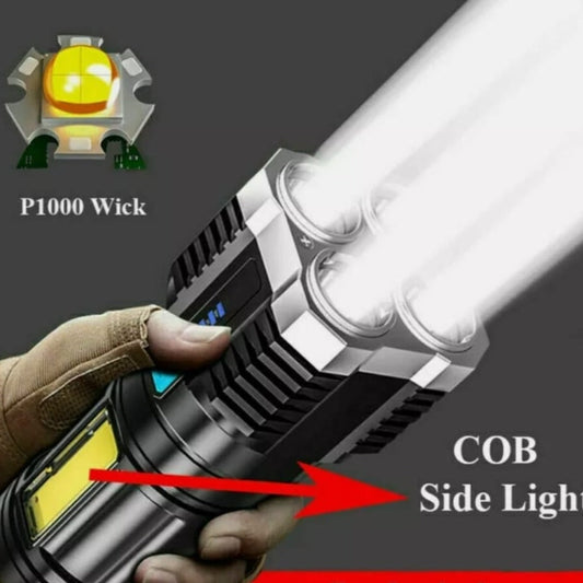 Waterproof LED Flashlight for Outdoor Use with Ultra Bright Side Lamp