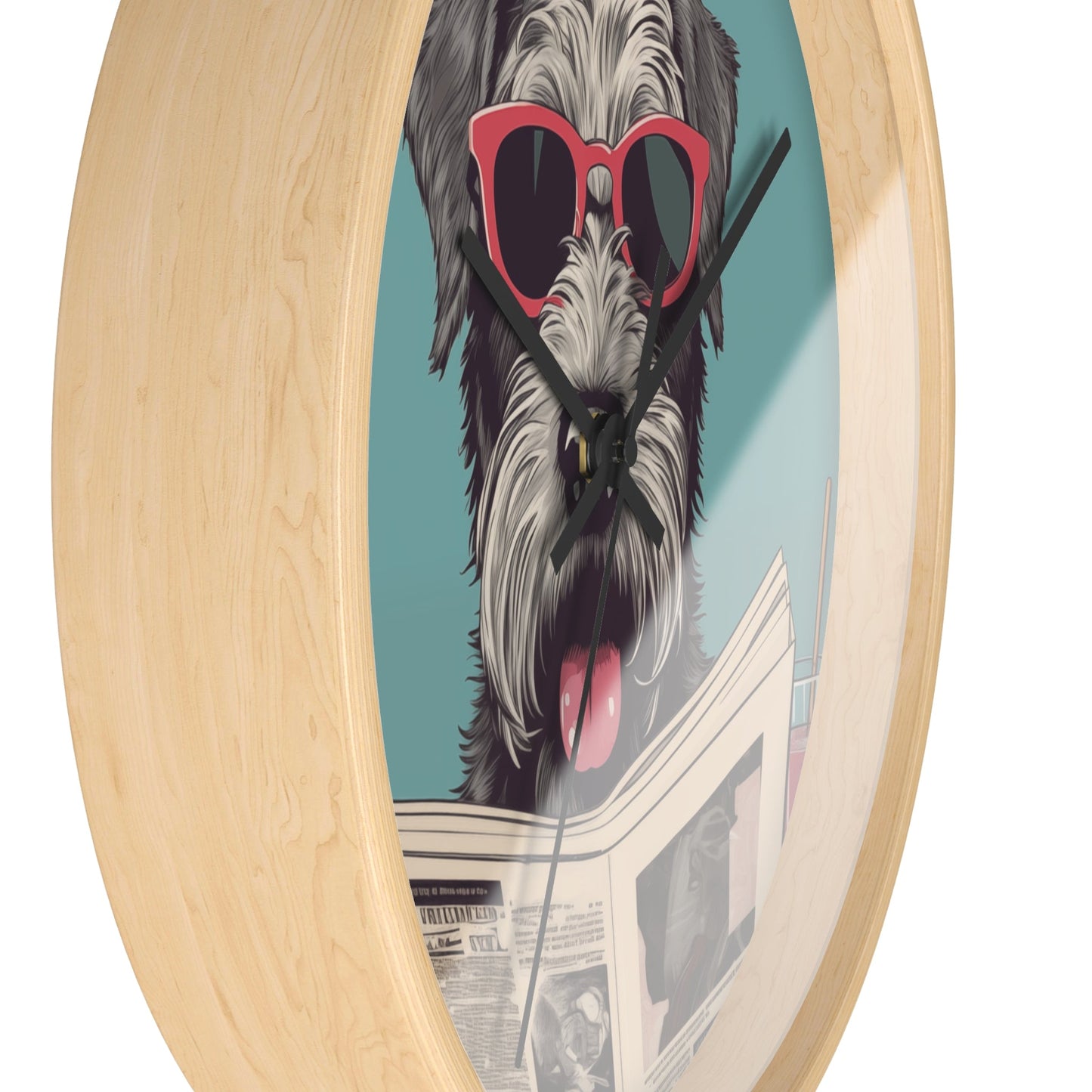 Reading Schnauzer Wall Clock - Stay punctual and add a touch of canine charm to your home or office with this unique wall clock featuring a Schnauzer catching up on the latest news.