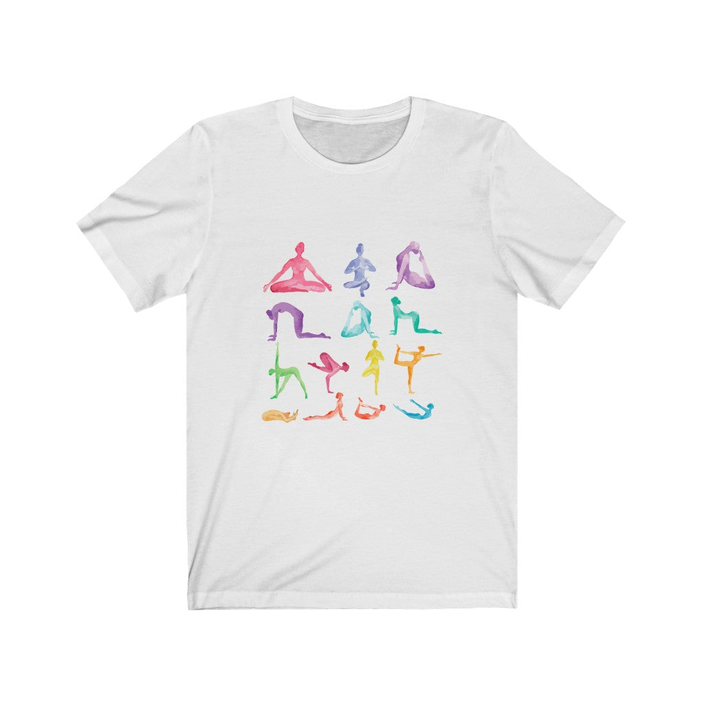 Short Sleeve Tee Featuring Yoga Postures Print