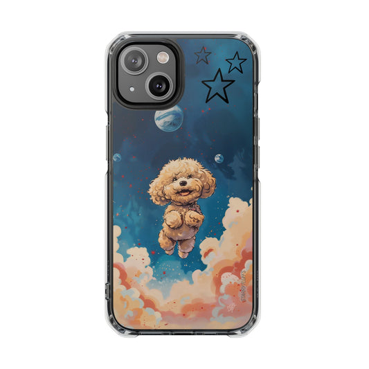 Clear Magnetic Case with Floating Poodle in Outer Space Design for iPhone Series by Starry Fluff's - Pookie Poodle Edition