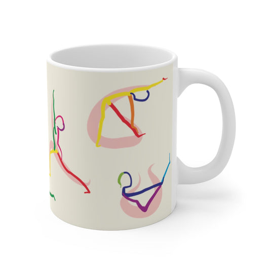 Mug with Yoga Poses Illustrated by Stick Figures for Tea or Coffee