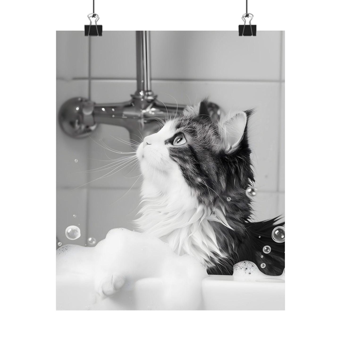 Bathroom Wall Art Print featuring Feline in Tub Decoration