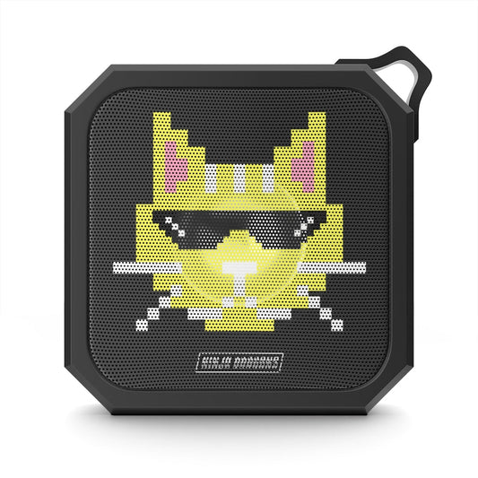 Pixelated Feline Ninja Bluetooth Speaker with Shades and Water-resistant Design