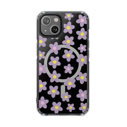 Magnetic Clear Case for iPhone Series with Purple Daisy Design