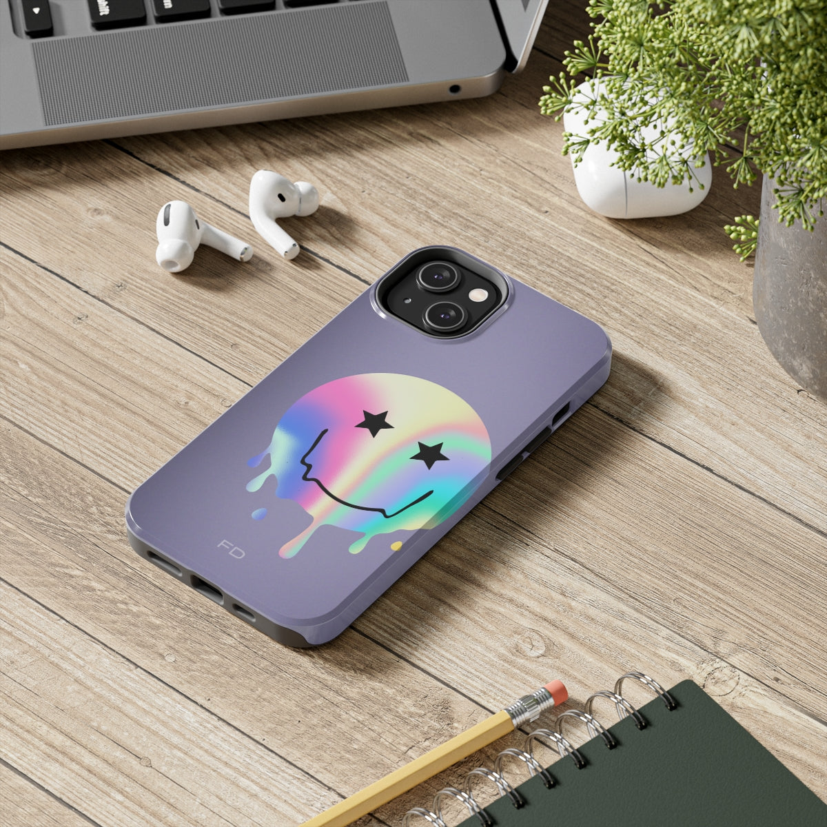 Durable iPhone Case with Starry Happy Face Design and Wireless Charging Capability