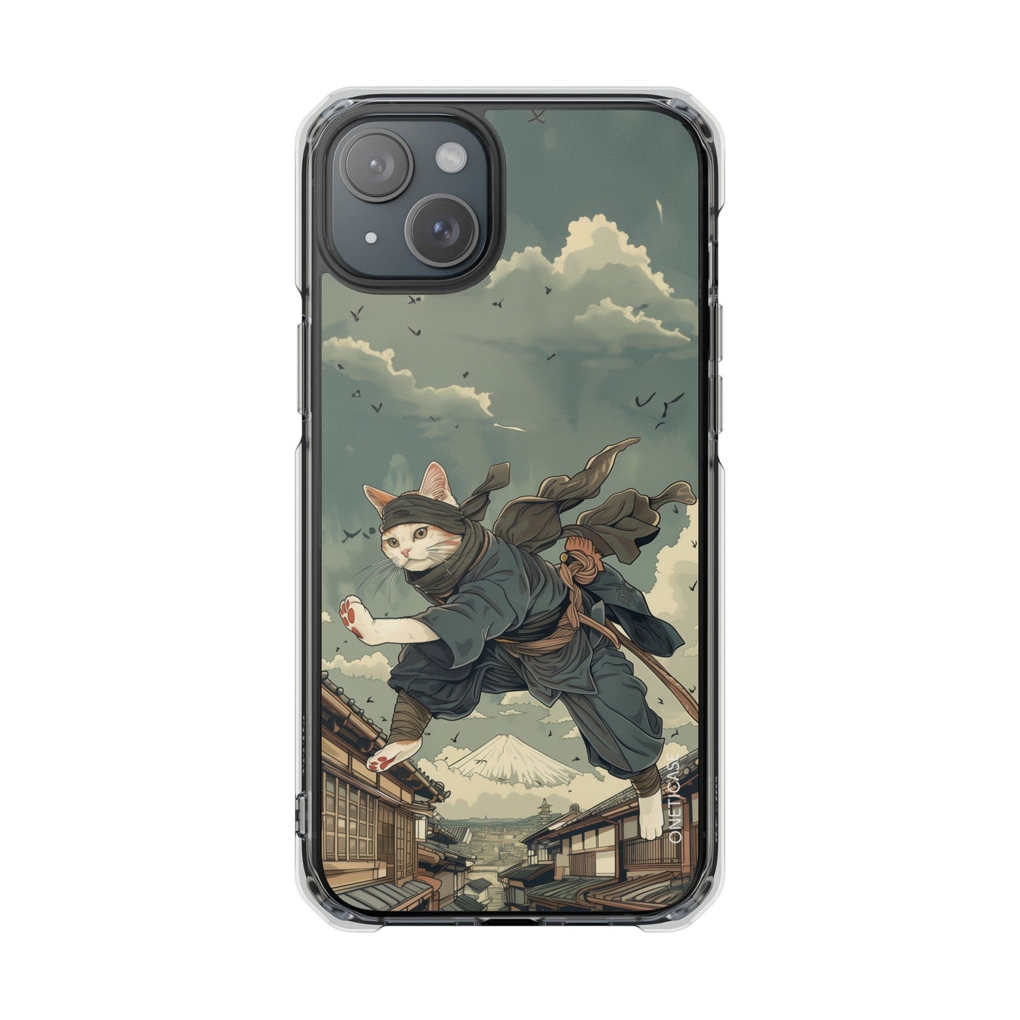 Stealthy Magnetic Clear Case for iPhone Series with Ninja Feline Design