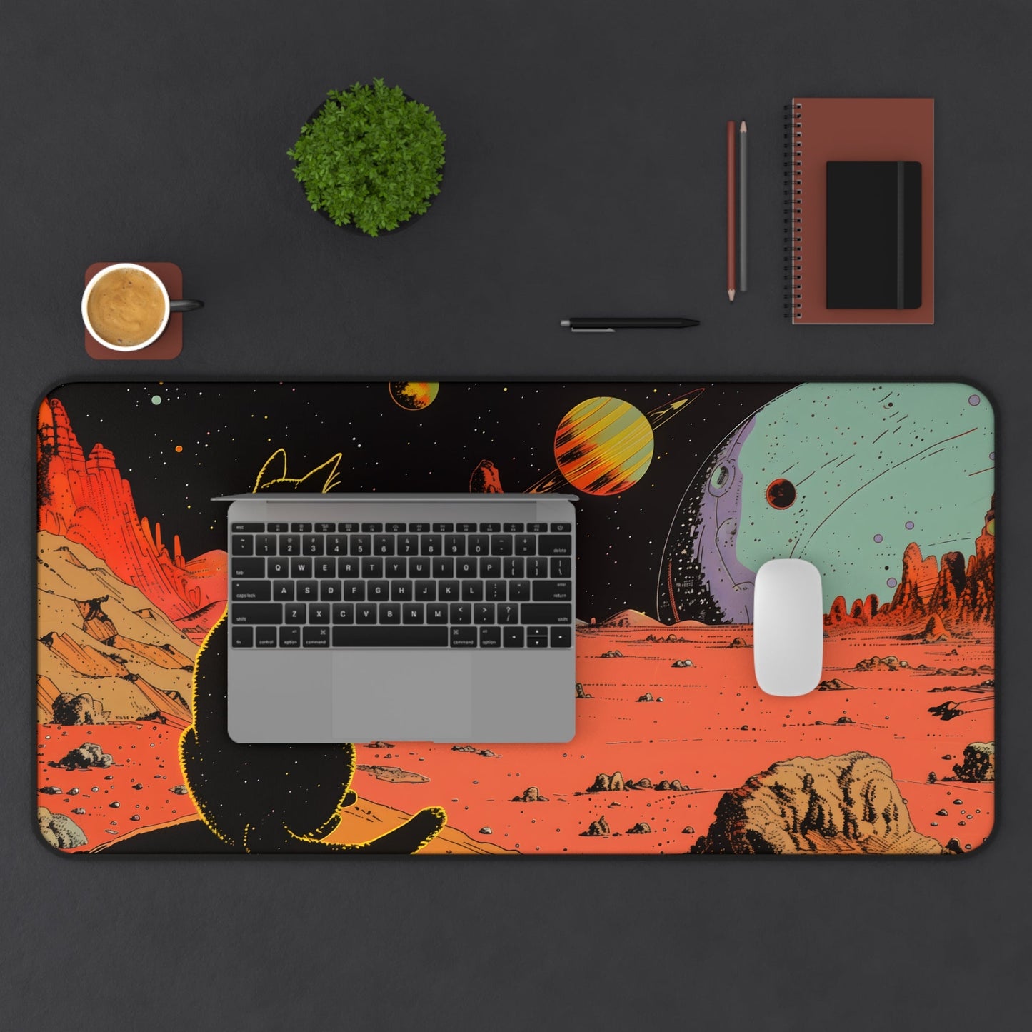 Large Mouse Pad with Retro Galaxy Cat Design - Available in 2 Sizes