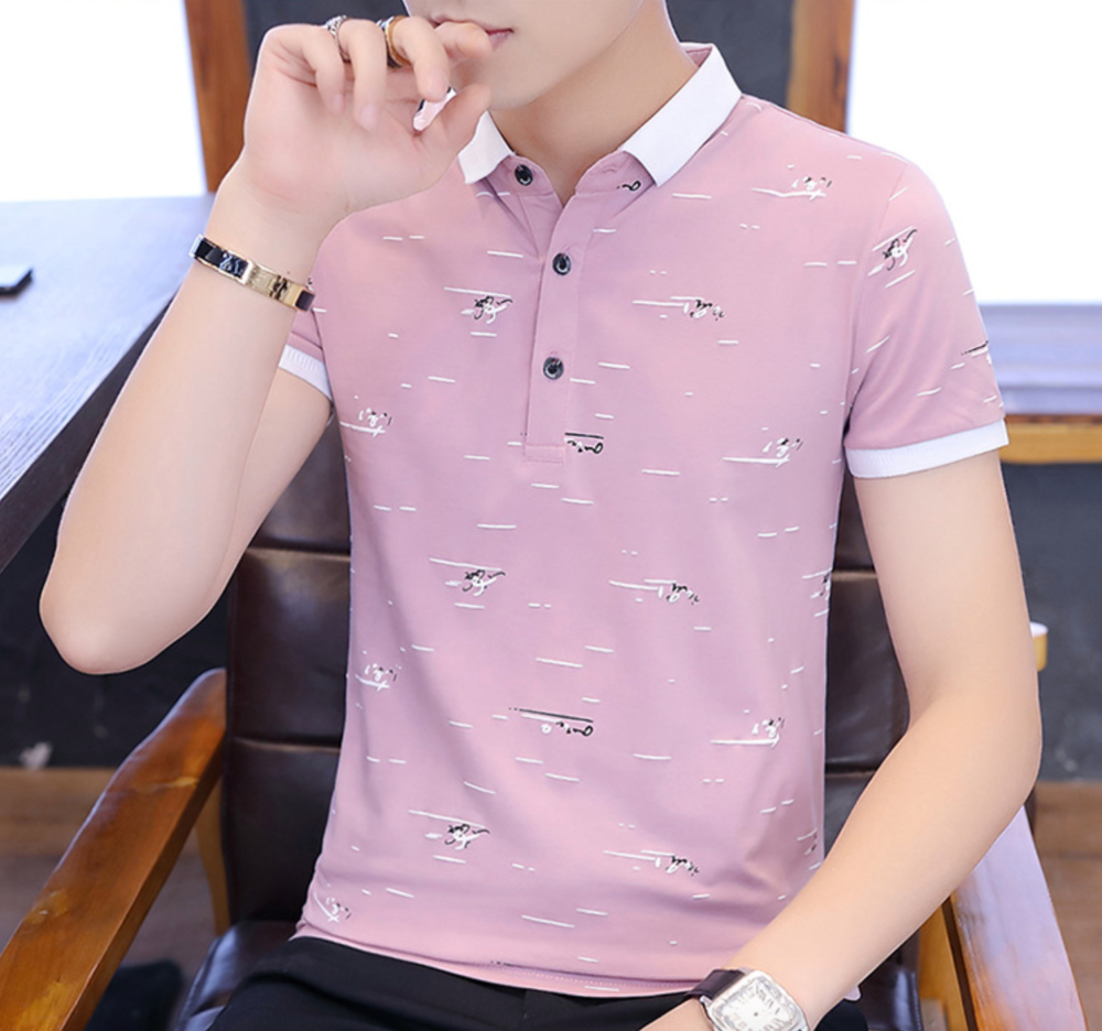 Printed Two-Toned Polo Shirt for Men