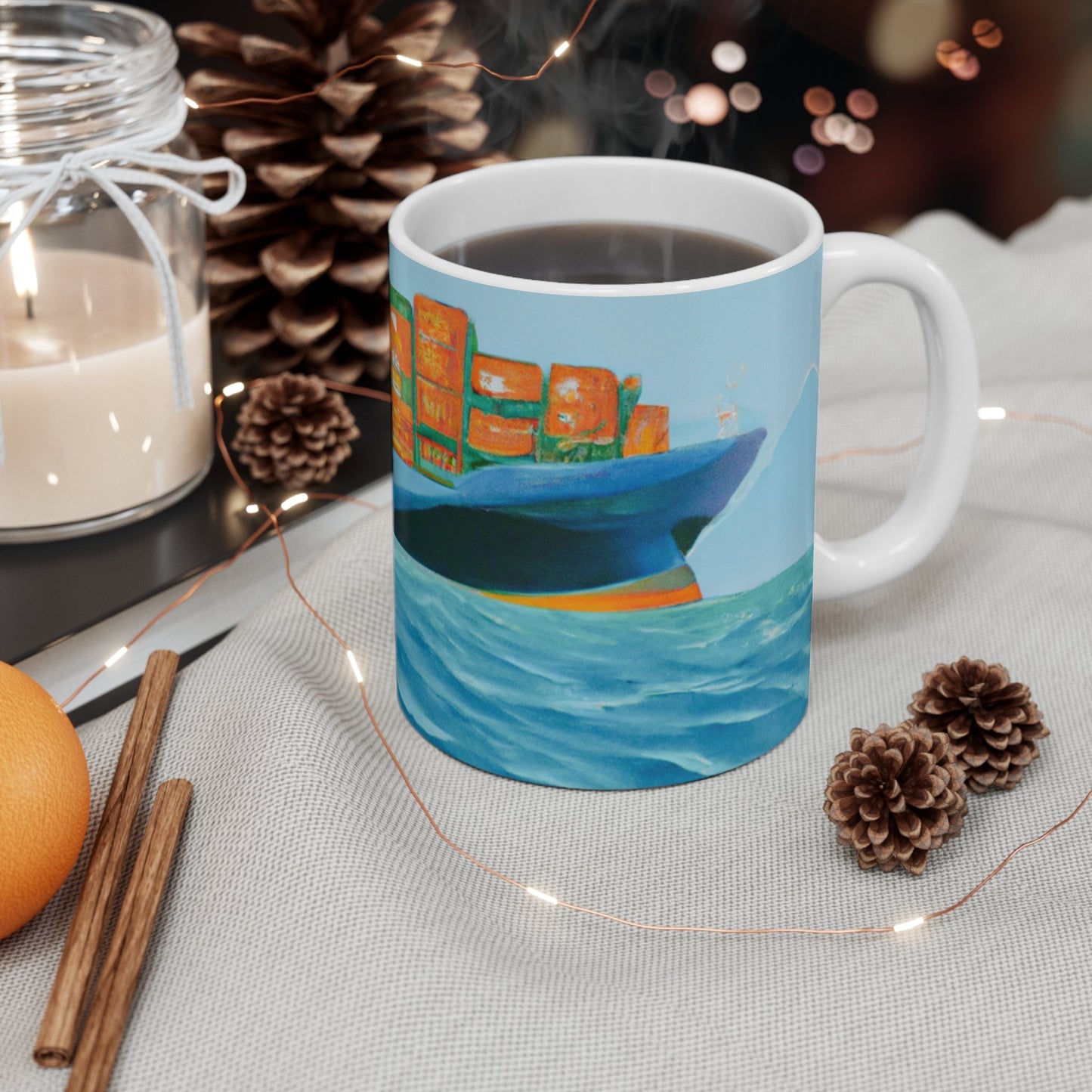 Artistic Cargo Vessel Coffee Cup