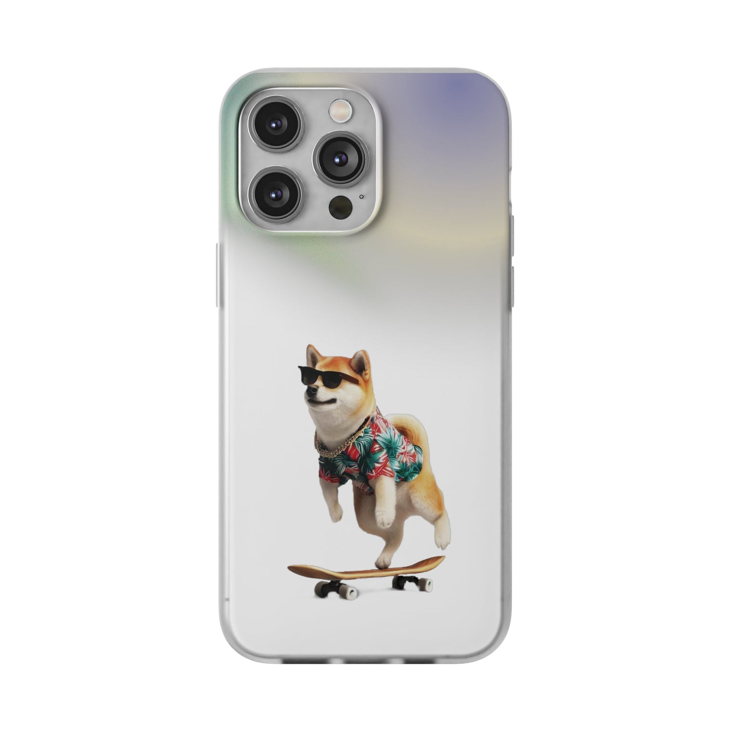 Semi-Transparent Shiba Inu iPhone Case with a Hawaiian Flair