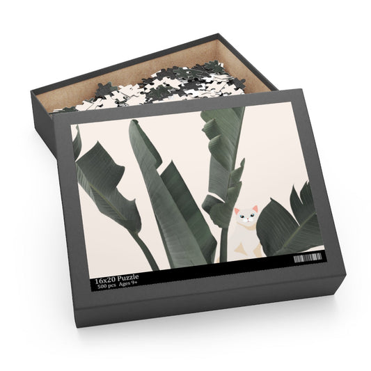 500-Piece Jigsaw Puzzle Featuring a Feline Concealed by Lush Tropical Foliage