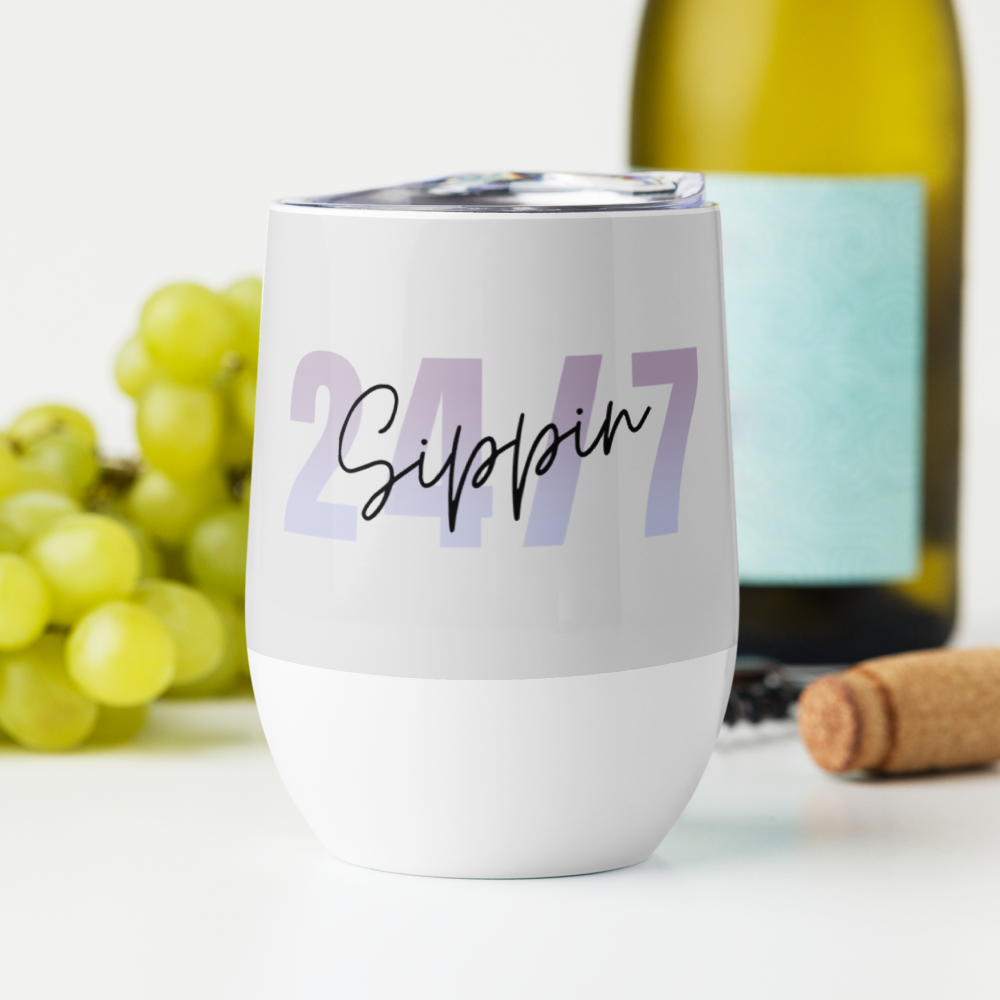 Gray Insulated Wine Tumbler for Hot or Cold Beverages - 12oz