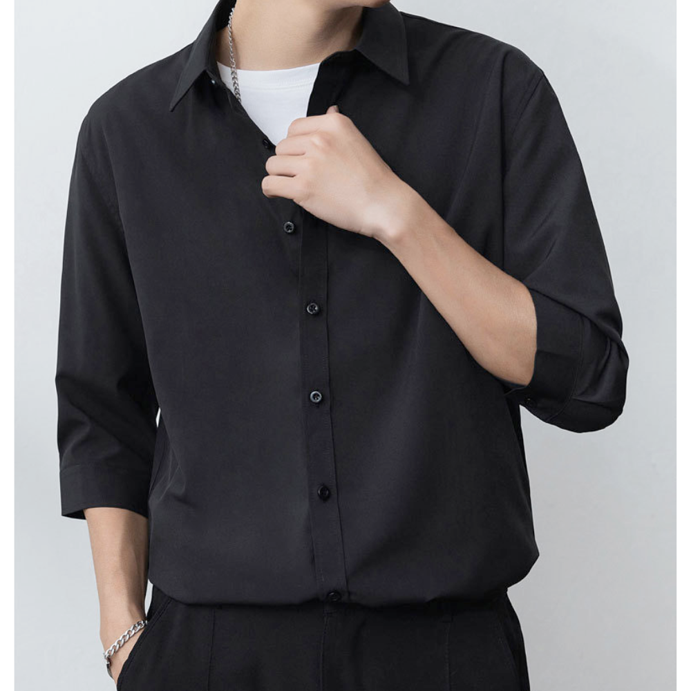 Button-Up Shirt for Men with Three-Quarter Sleeves