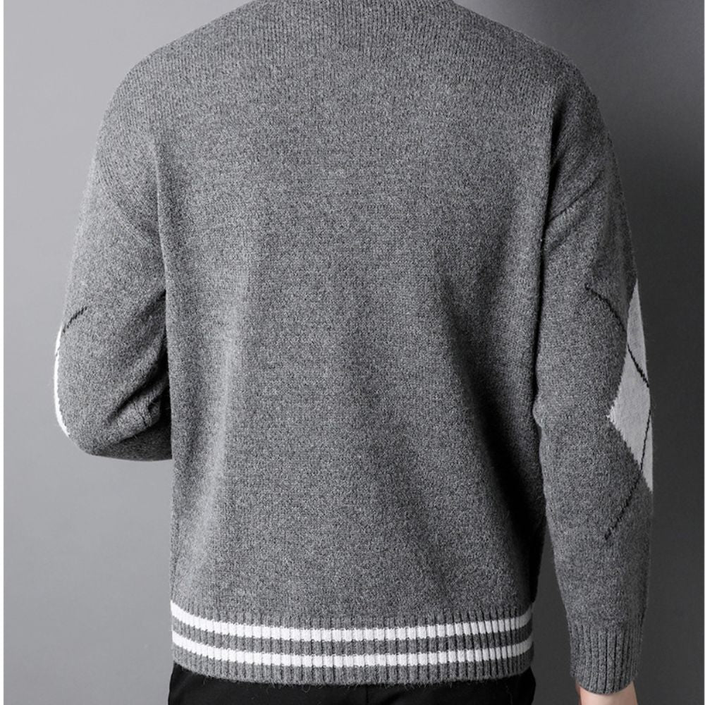 Men's Sweater with Crossed Elbow Patch and V-Neckline