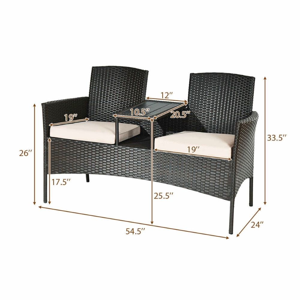 Outdoor Rattan Patio Love Seat with Side Table