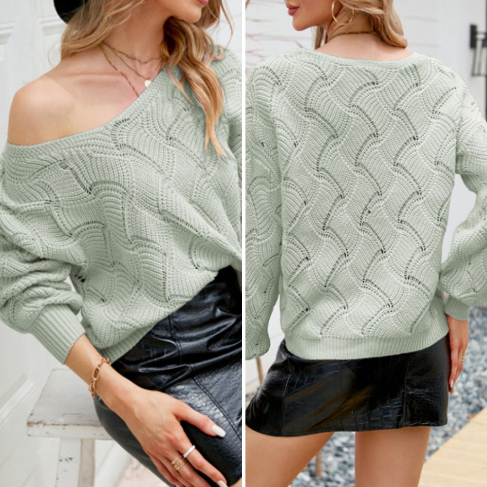 Open Knit Women's Sweater with a V-Neck Design