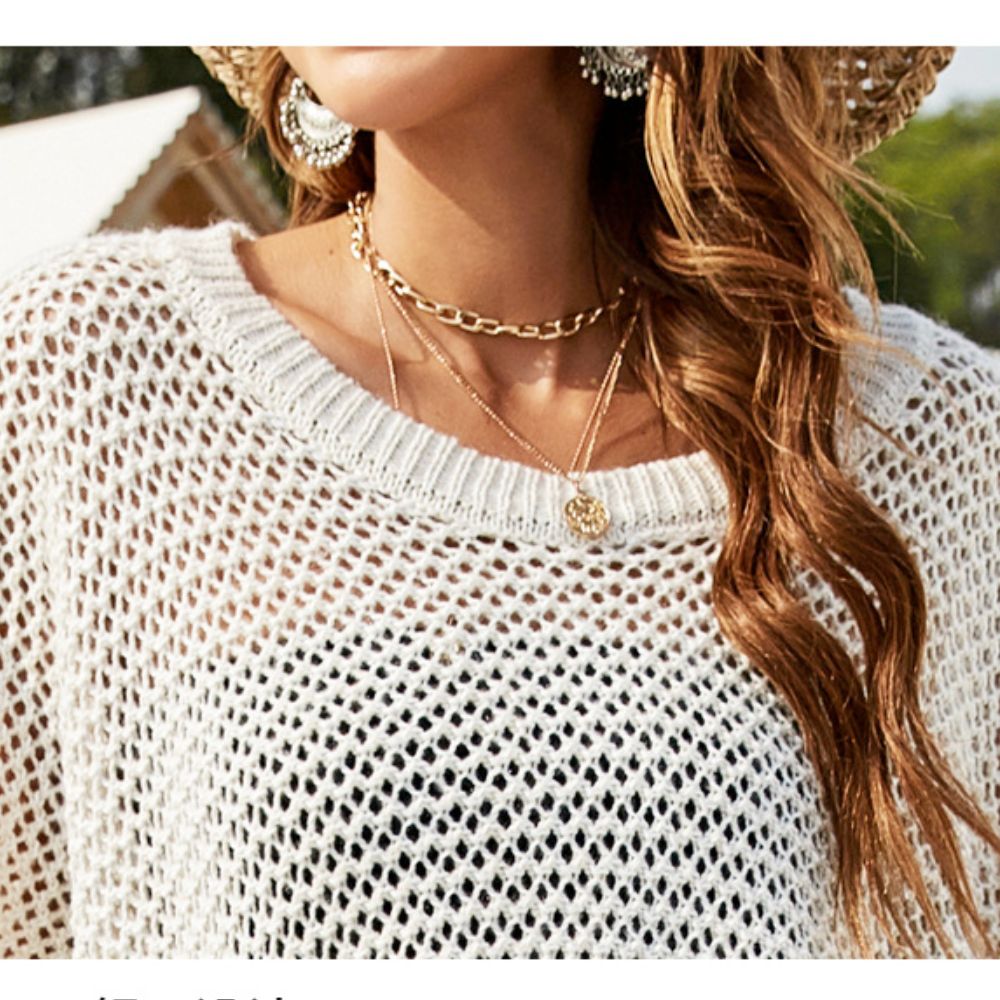 Boxy Open Knit Batwing Sweater for Women