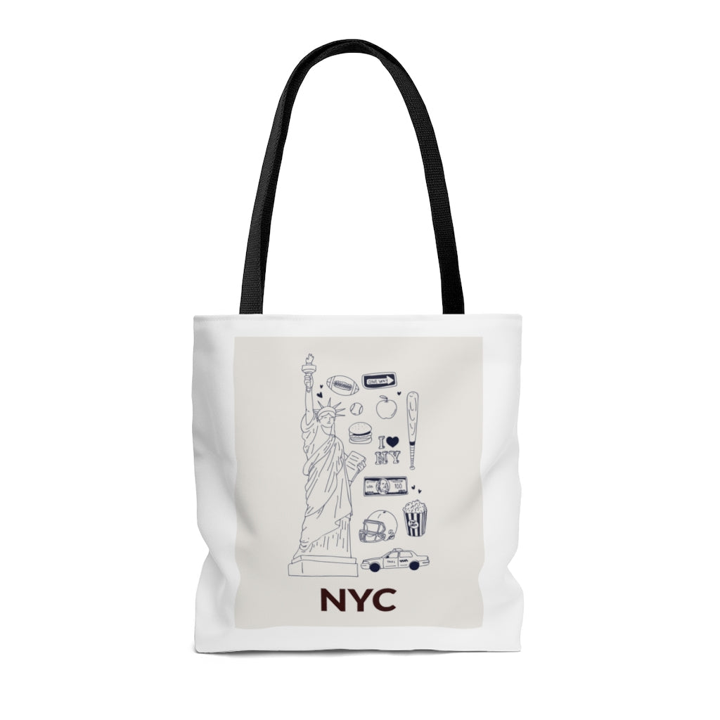Medium Tote Bag Featuring Iconic NYC Symbols for Everyday Use