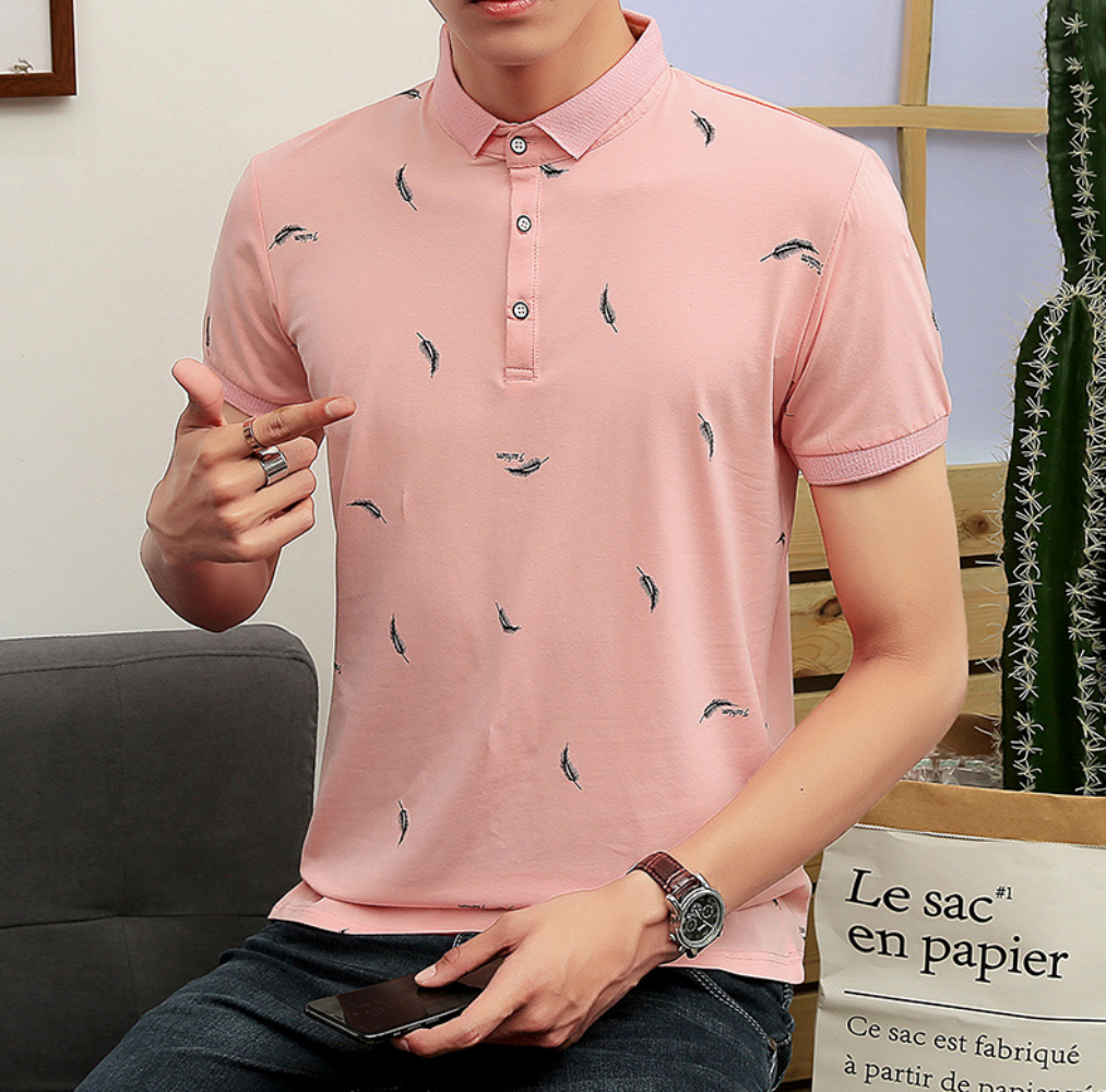Feather Print Men's Polo Shirt - Short Sleeve