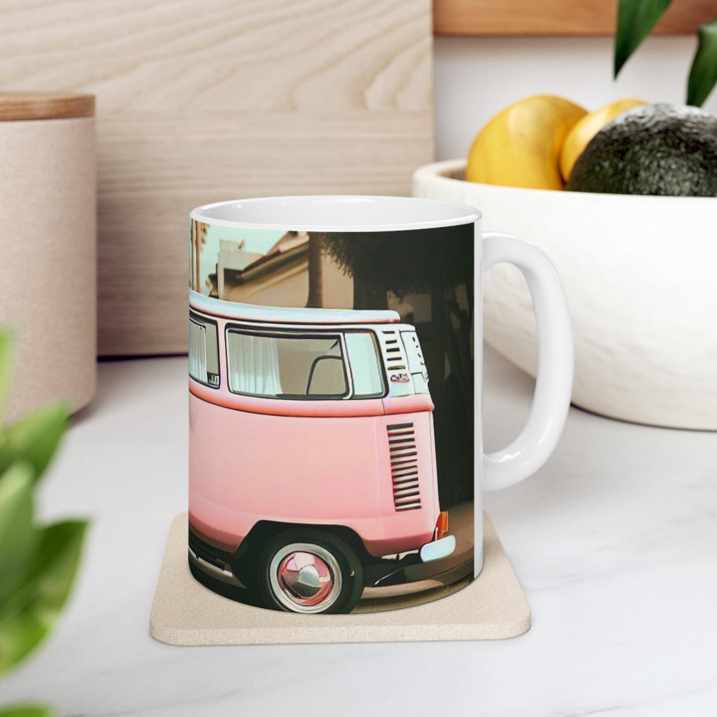 Pink Vintage Van Mug for Coffee and Tea