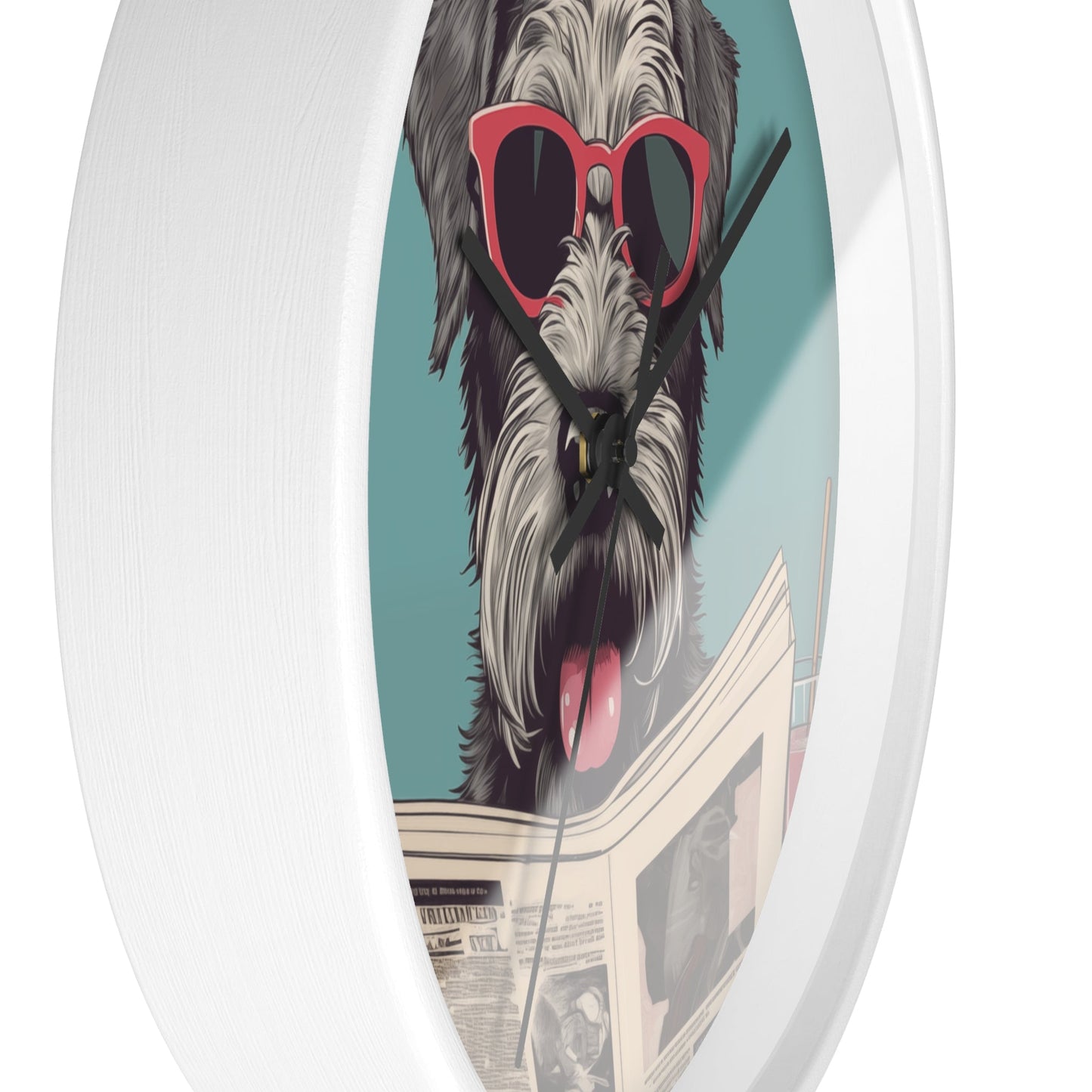 Reading Schnauzer Wall Clock - Stay punctual and add a touch of canine charm to your home or office with this unique wall clock featuring a Schnauzer catching up on the latest news.