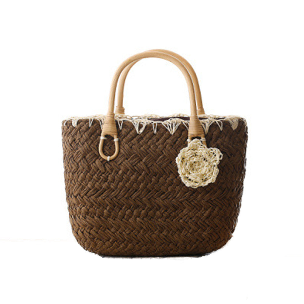Straw Handbag with Rattan Handles by Coseey