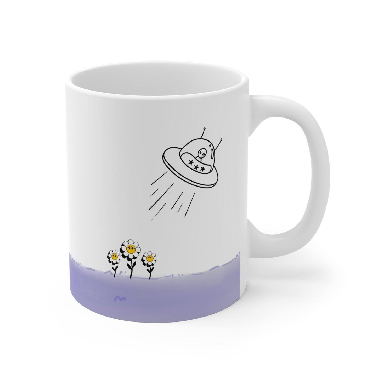 Mug Featuring Sunflowers Being Abducted by a UFO