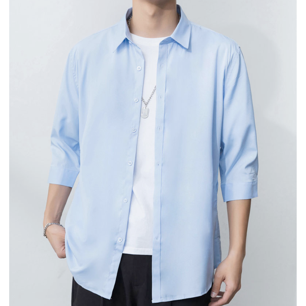 Button-Up Shirt for Men with Three-Quarter Sleeves