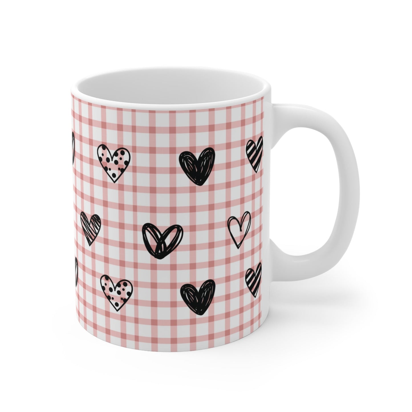 Pink Heart and Plaid Mug