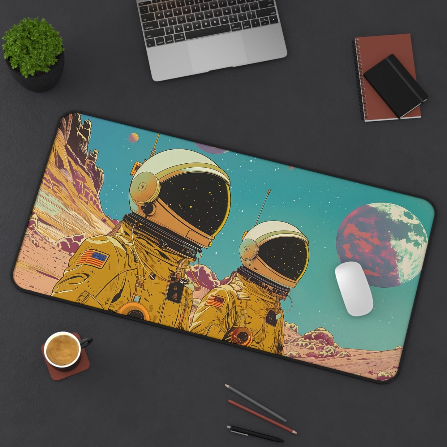 Large Mouse Pad with Retro Space Explorers - Available in 2 Sizes