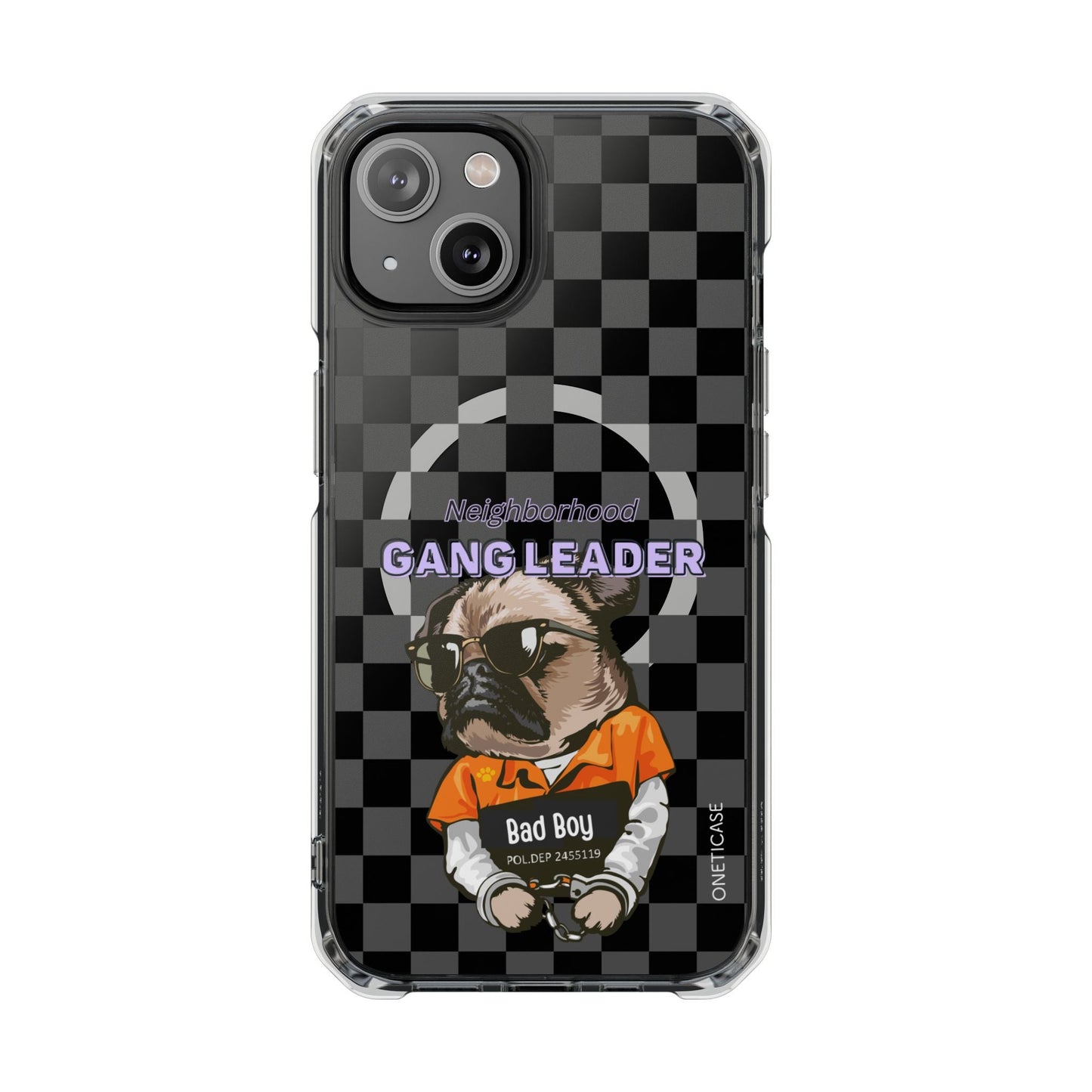 Magnetic iPhone Case with Clear Back featuring a Pug Design