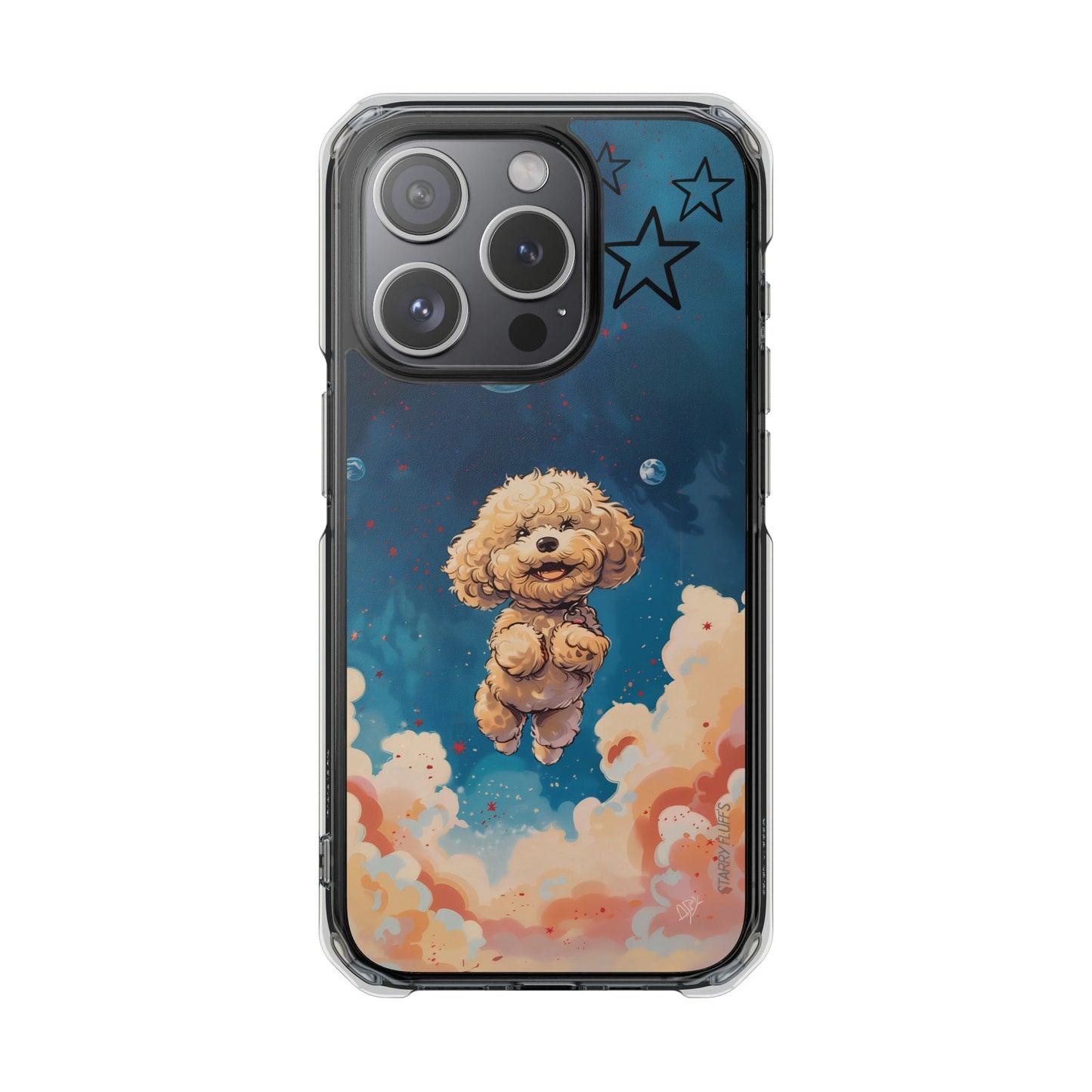 Clear Magnetic Case with Floating Poodle in Outer Space Design for iPhone Series by Starry Fluff's - Pookie Poodle Edition
