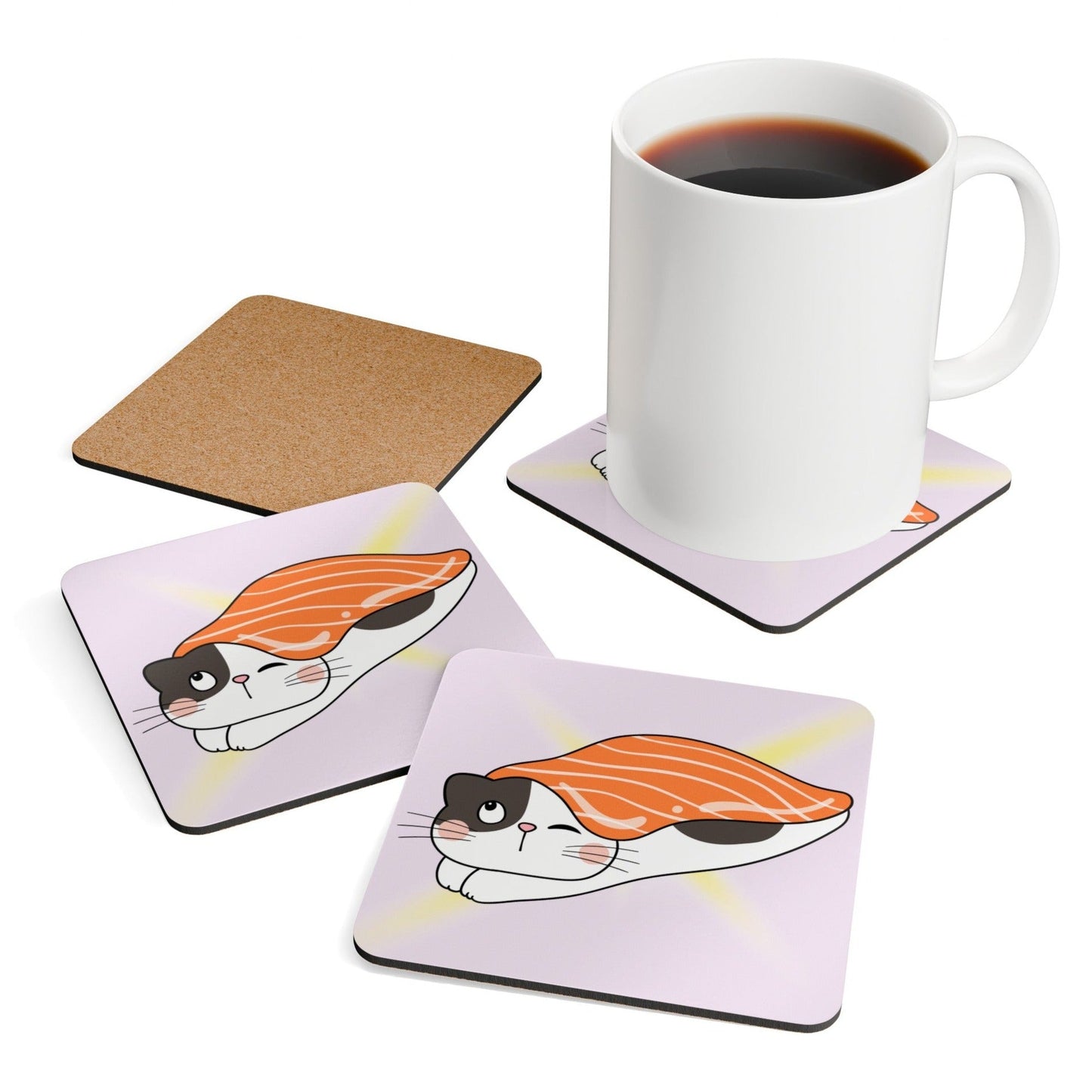 Cute Japanese-inspired Cat Sushi Coasters (Set of 4)