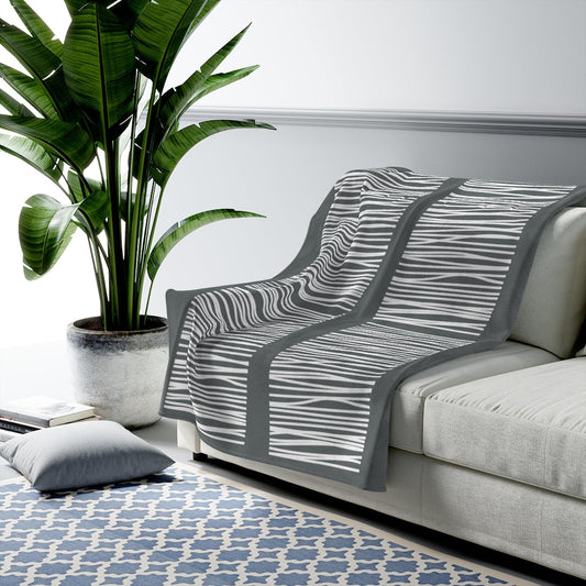 Plush Throw Blanket with Abstract Dark Gray Lines