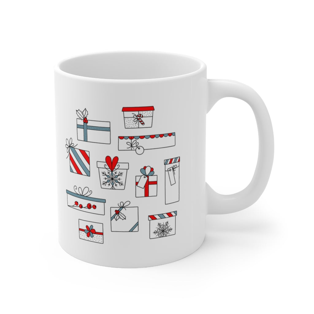 Festive Mug with Gift-Filled Stockings for Christmas