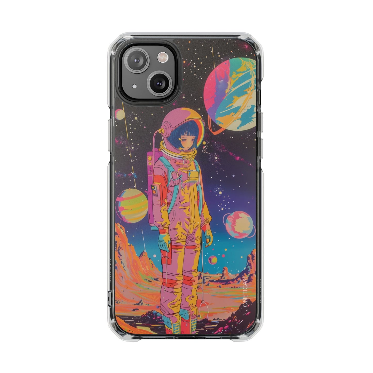 Girl Astronaut Anime on Planet X - Retro Magnetic Clear Case for iPhone Series