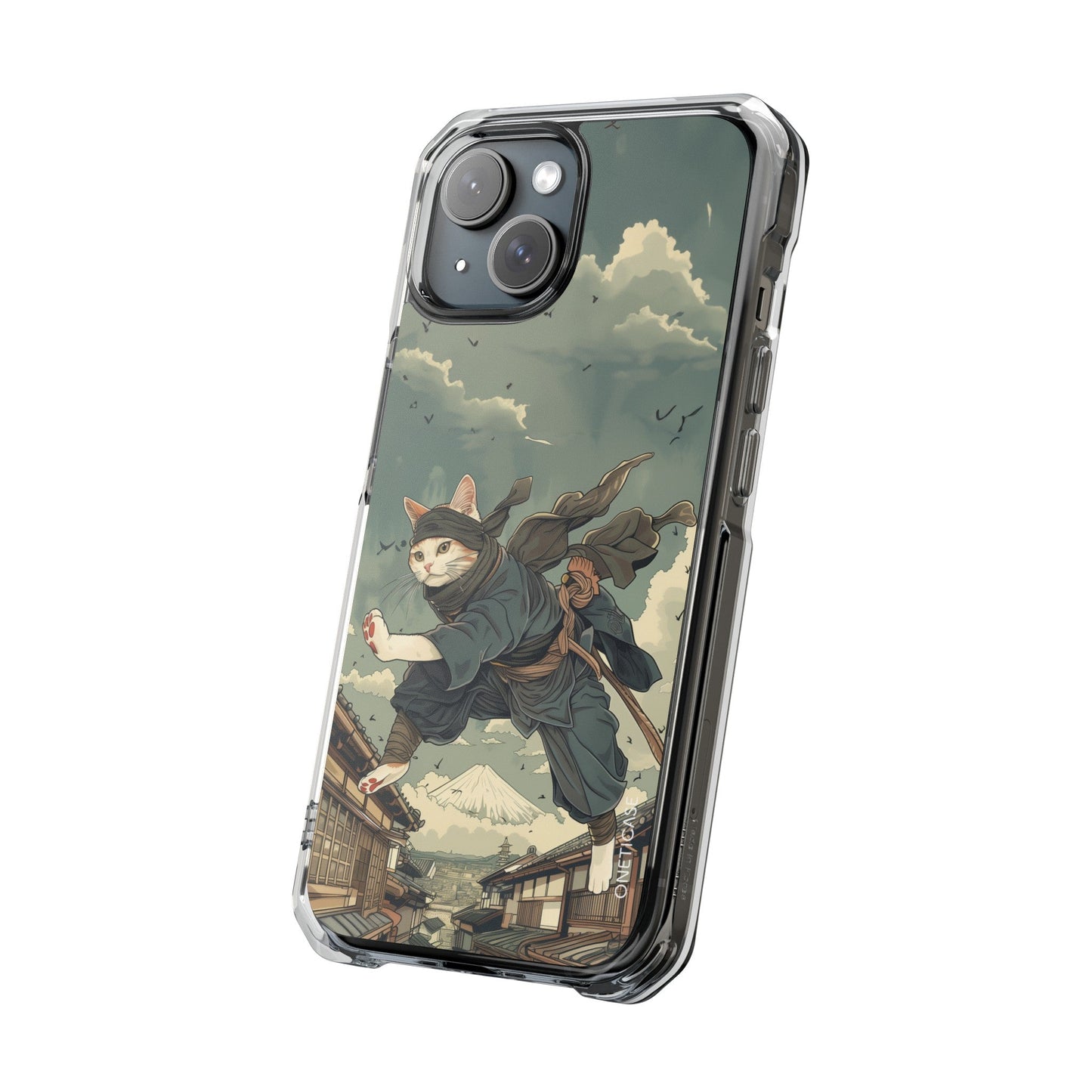 Stealthy Magnetic Clear Case for iPhone Series with Ninja Feline Design
